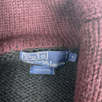 Polo Ralph Lauren Wool Shawl Collar Cardigan RL Crest Black Burgundy