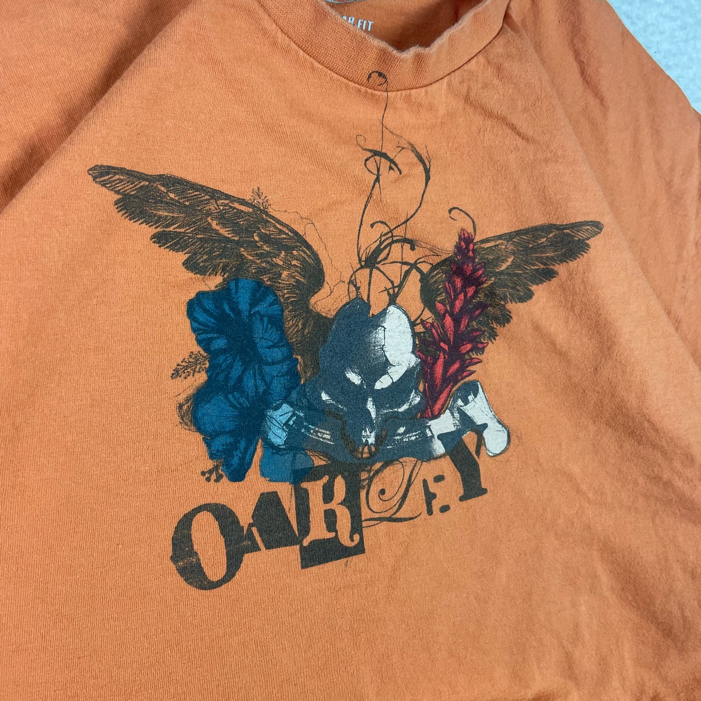 Y2K Oakley Orange Skull Graphic Shirt