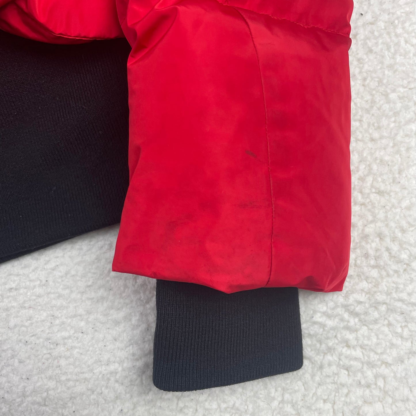 Mackage Aubrey Madalyn Red Hooded Puffer Jacket with Ribbed Trim