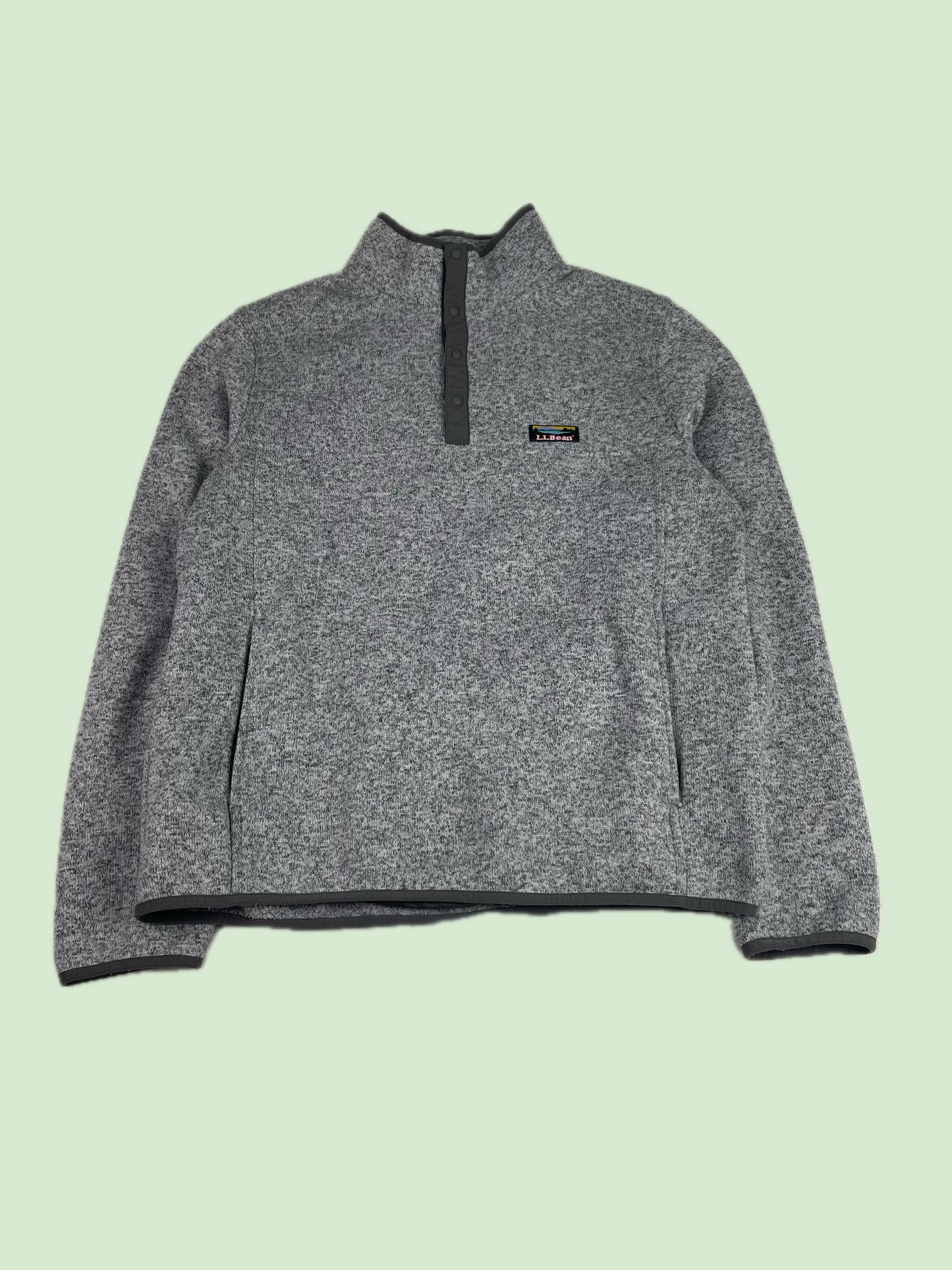 L.L.Bean Grey Heather 1/4 Snap Mock Neck Sweater Fleece
