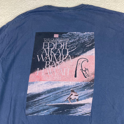 Quiksilver Blue Eddie Aikau Waimea Bay Hawaii Surf Graphic Shirt (XL)