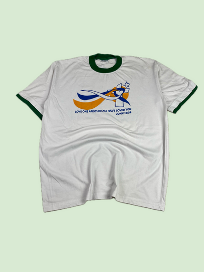 Grandsler John 13:34 Religious Ringer Graphic T-Shirt White Green