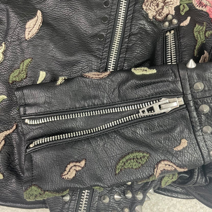 [BLANKNYC] Studded Floral Embroidered Faux Leather Moto Jacket