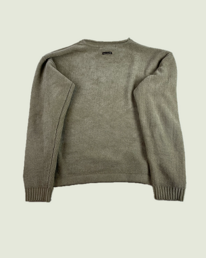 Y2K Point Zero Rollup Collar Boxy Fisherman Biege Sweater