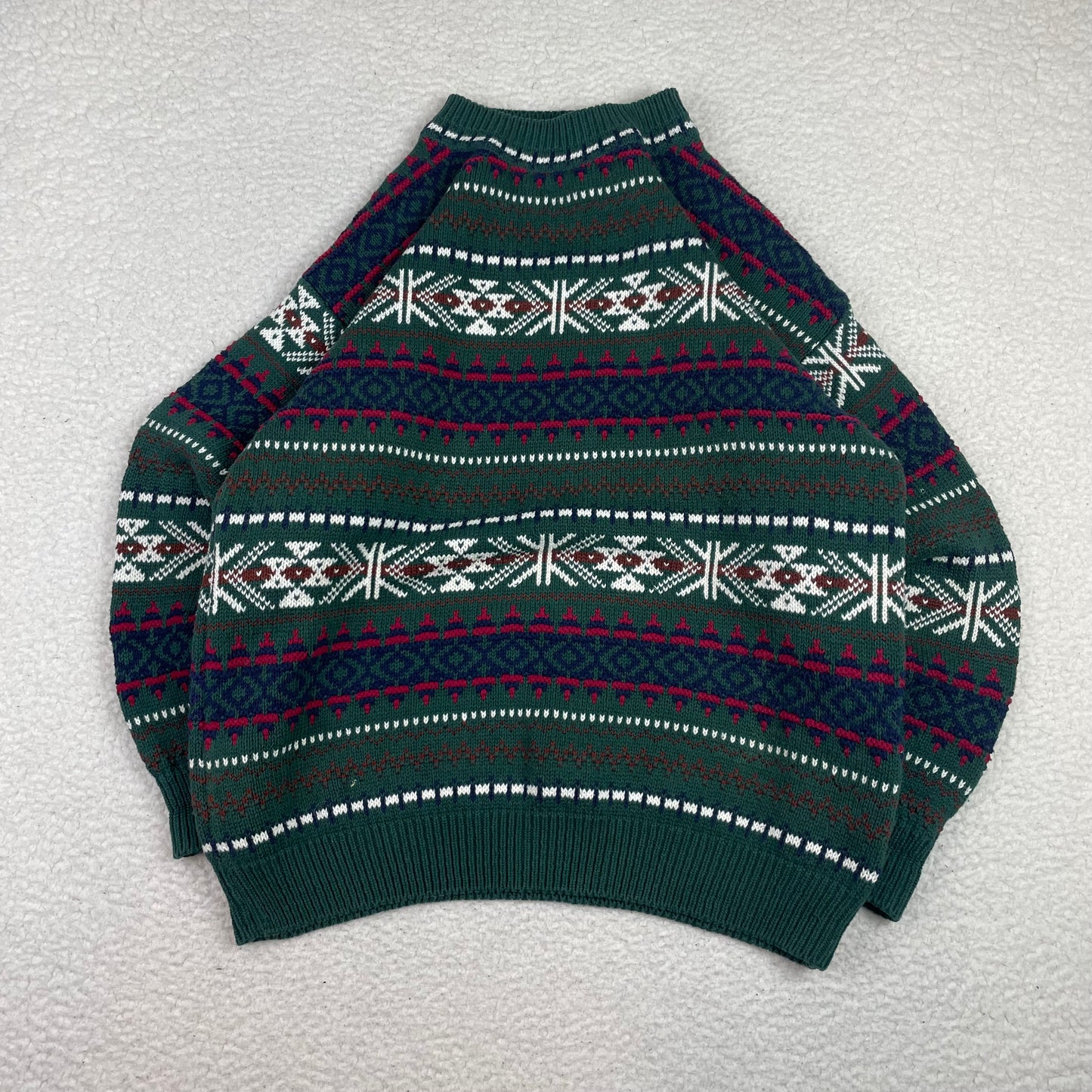 Vintage Fair Isle Nordic Green Blue Red Sweater