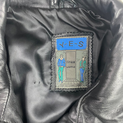 Vintage YES Black Genuine Leather Bomber Jacket L Mob Minimalist