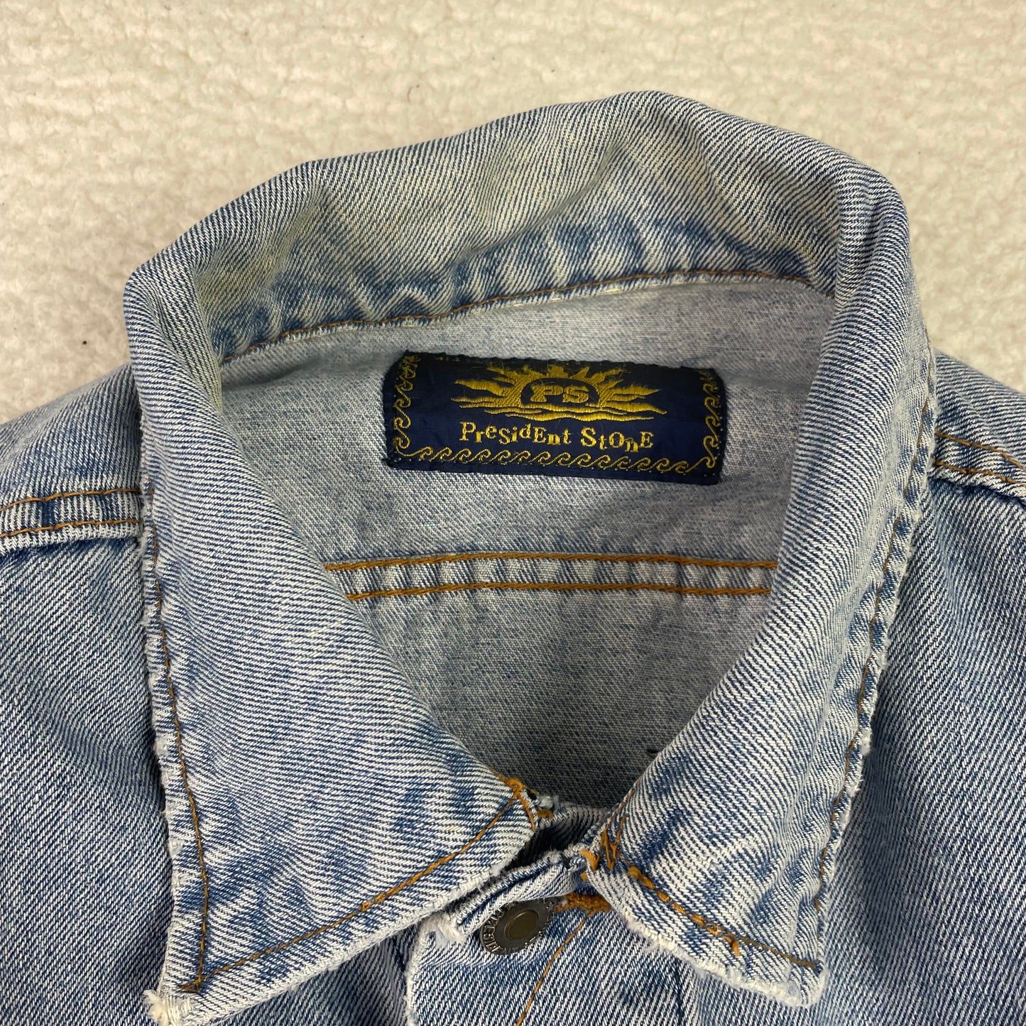 Vintage President Stone Denim Button Up Jacket