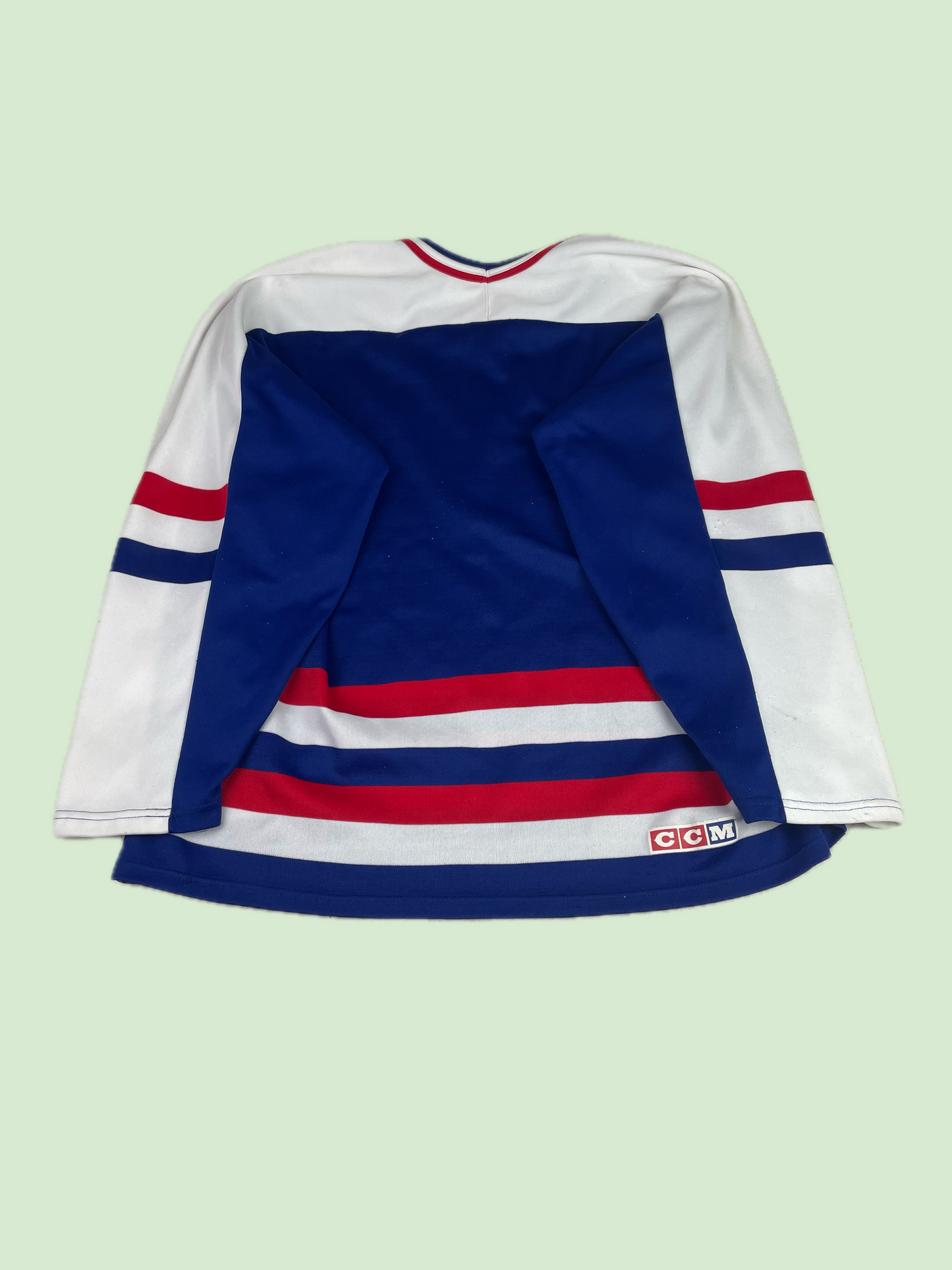 Vintage CCM USA Hockey Jersey Blue White Red Made in Canada