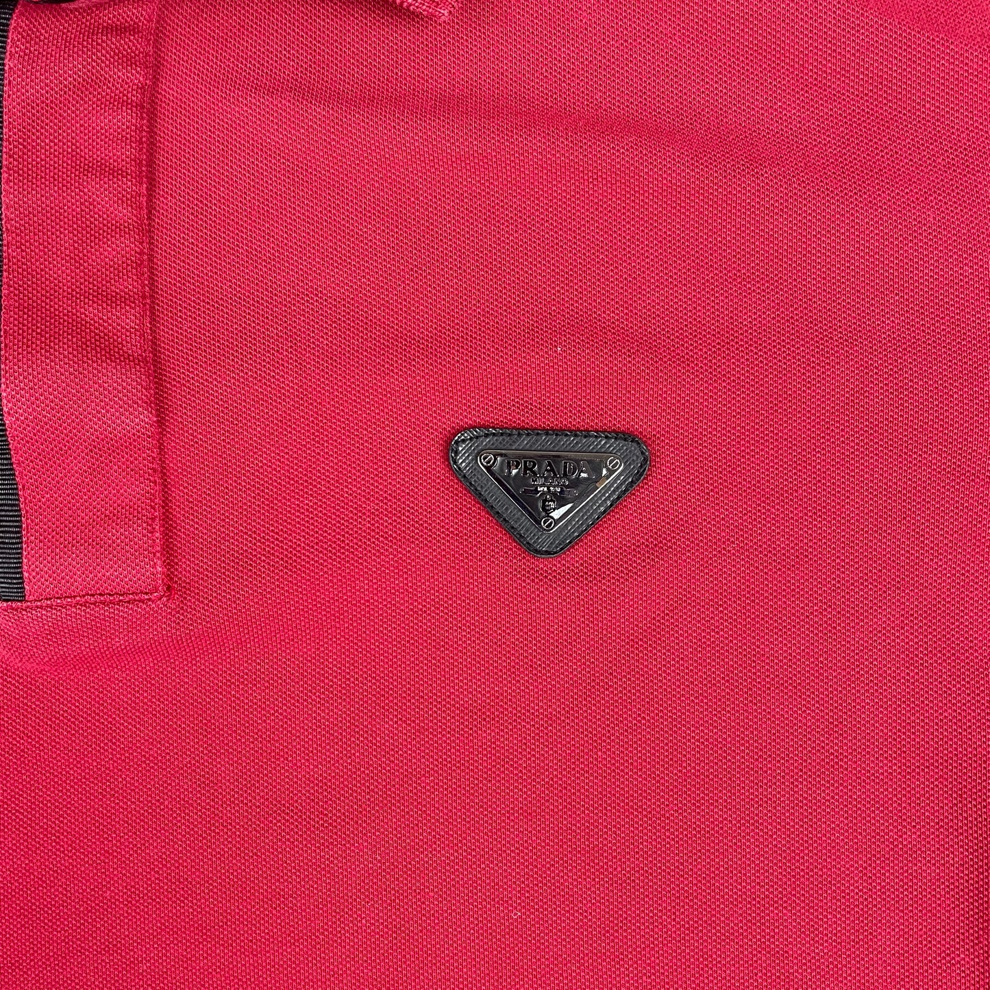 Prada Milano Red Short Sleeve Polo Shirt with Logo Patch