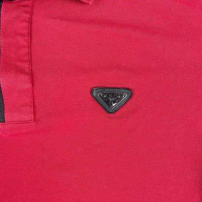 Prada Milano Red Short Sleeve Polo Shirt with Logo Patch