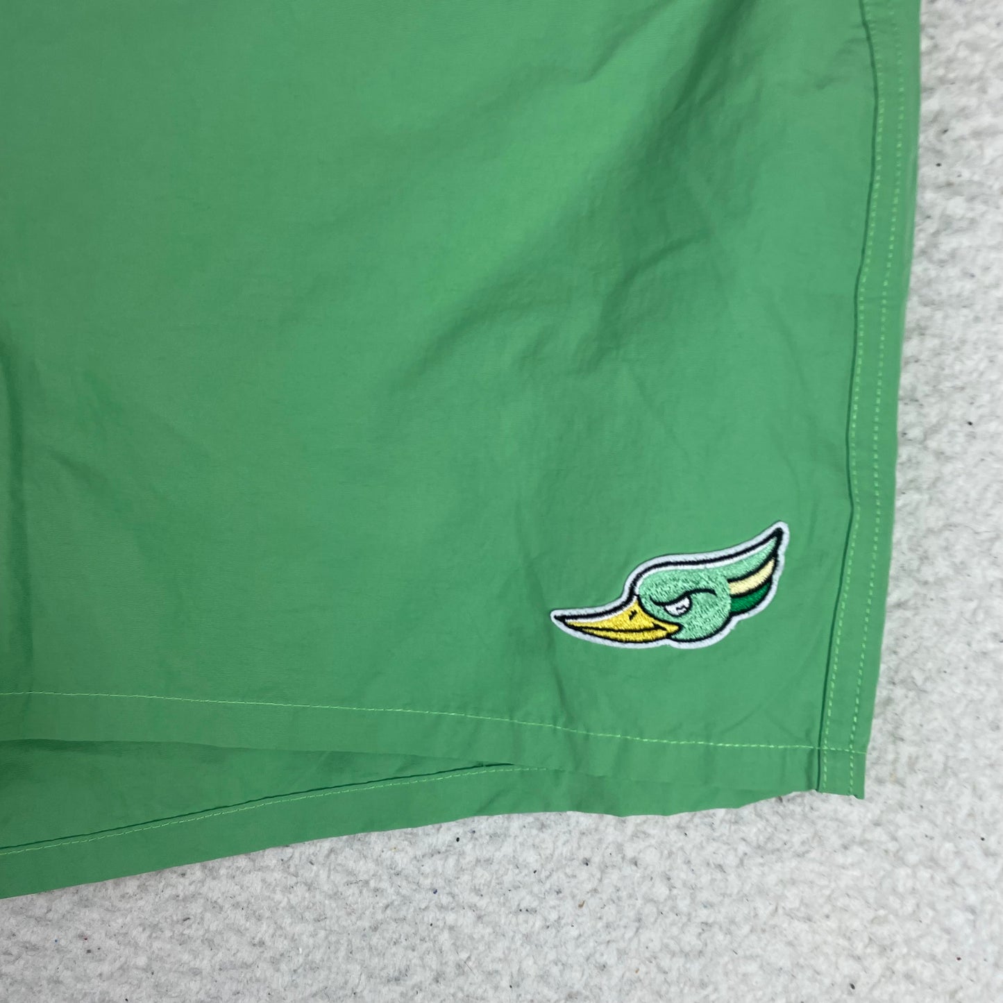 Woodpecker Green Striped Waist Embroidered Logo Board Shorts Swim Trunks