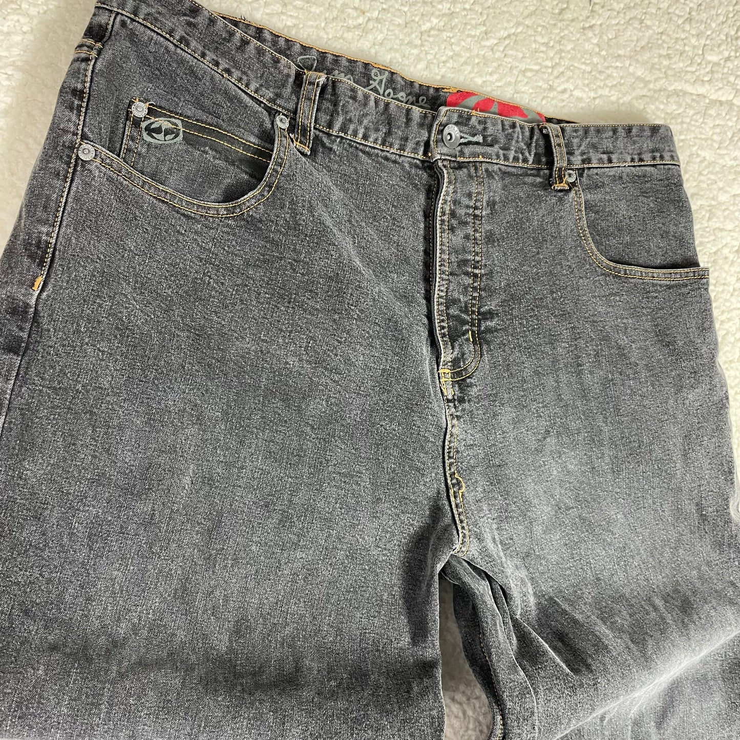 Vintage Split Medium Wash Gray Button Fly Baggy Jeans