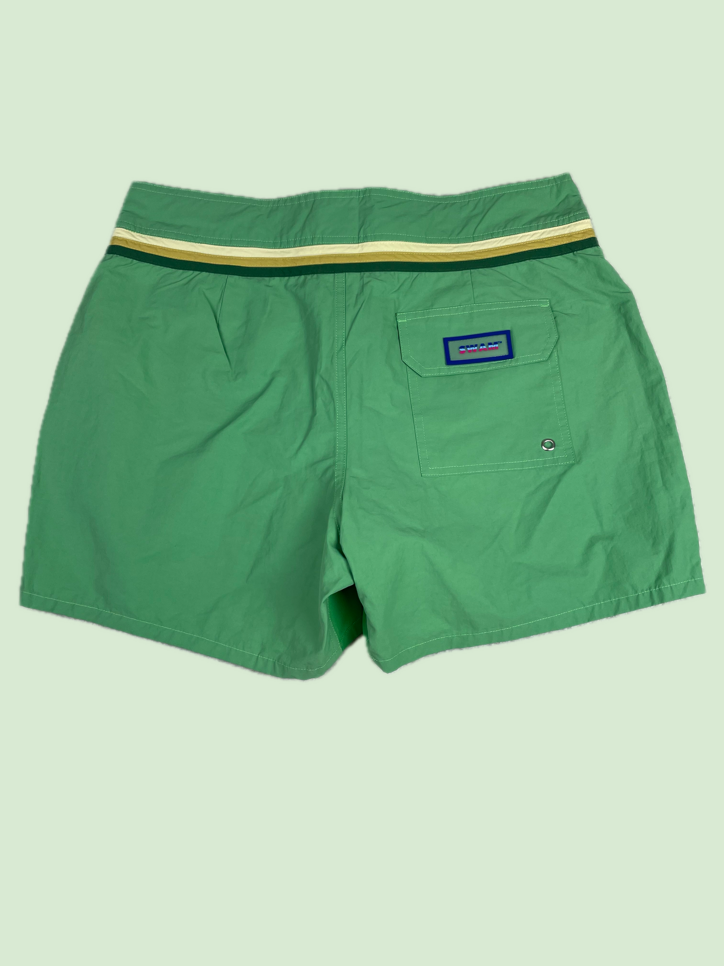 Woodpecker Green Striped Waist Embroidered Logo Board Shorts Swim Trunks