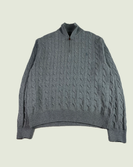 Polo Ralph Lauren Cable Knit 1/4 Zip Up Gray Sweater