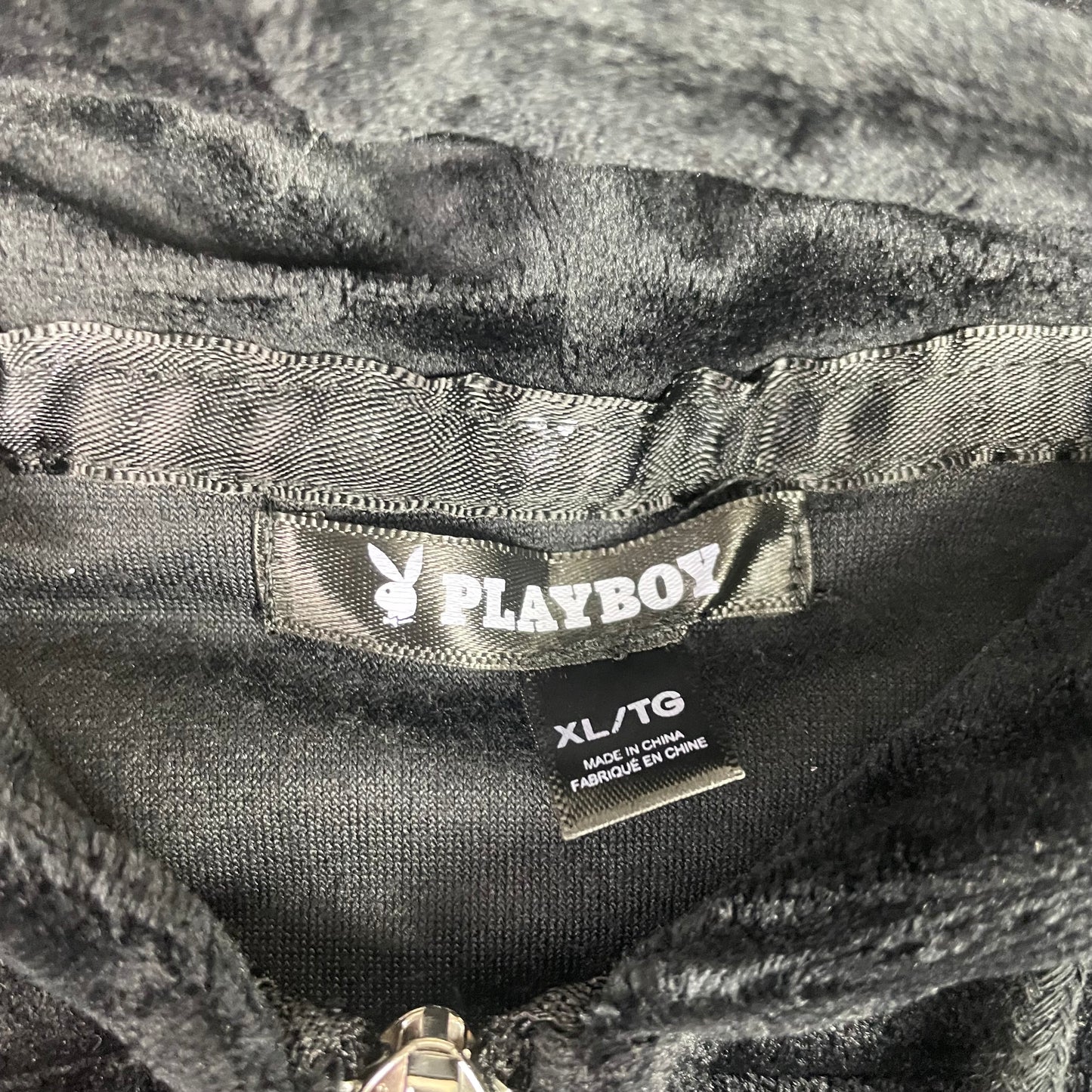 Playboy Black Velour Rhinestone Cropped Hoodie