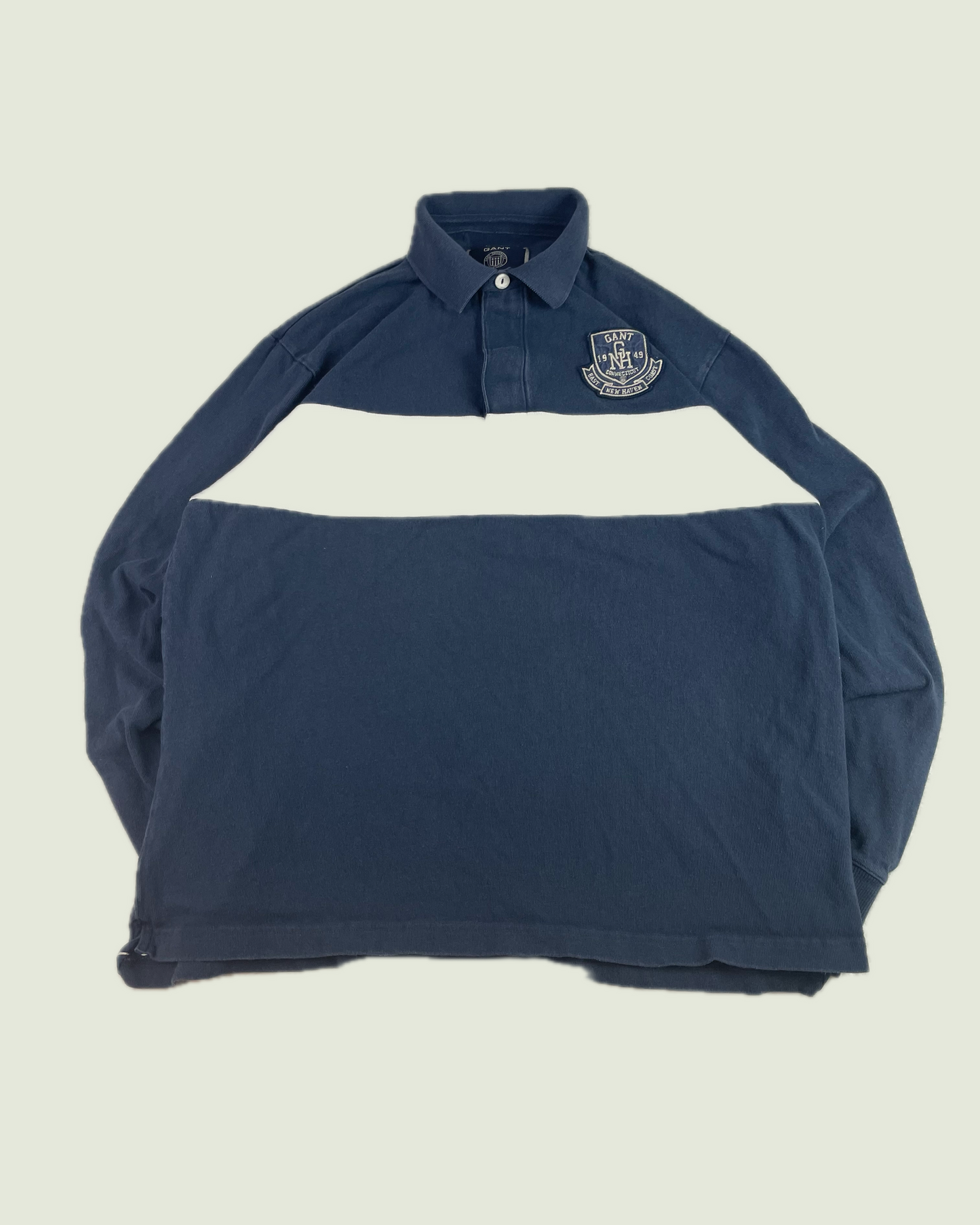 Vintage Gant White Navy Blue Stripe Rugby Polo