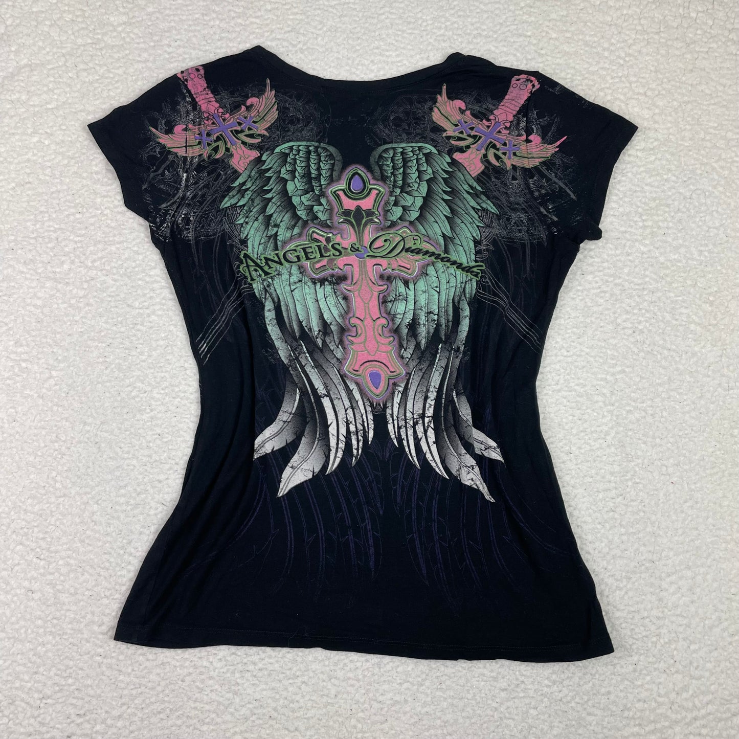 Angels and Diamonds Affliction Style Rhinestone Shirt