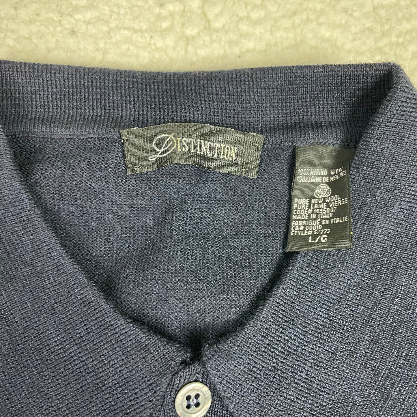 Vintage Merino Wool Dagger Collar Blue Polo Sweater