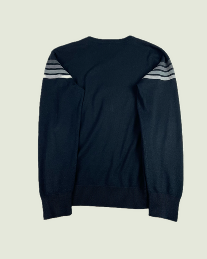 Y2K Lightweight V Neck Stripe Ribbed Black Sweater