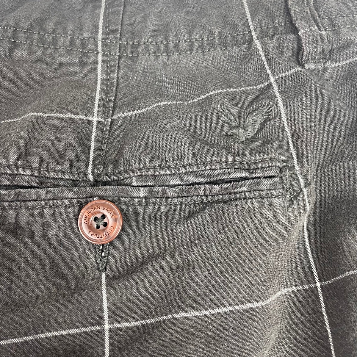 American Eagle Dark Grey Windowpane Grid Cotton Shorts 36 Preppy Casual