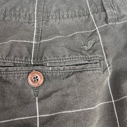 American Eagle Dark Grey Windowpane Grid Cotton Shorts 36 Preppy Casual