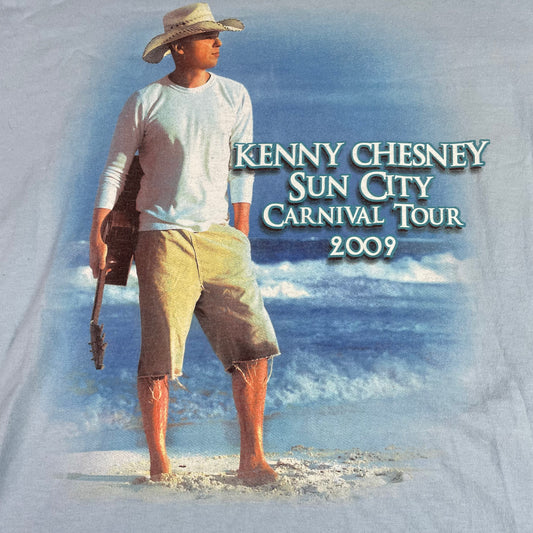 Vintage Gildan Light Blue Kenny Chesney Sun City Tour 2009 Graphic Shirt L