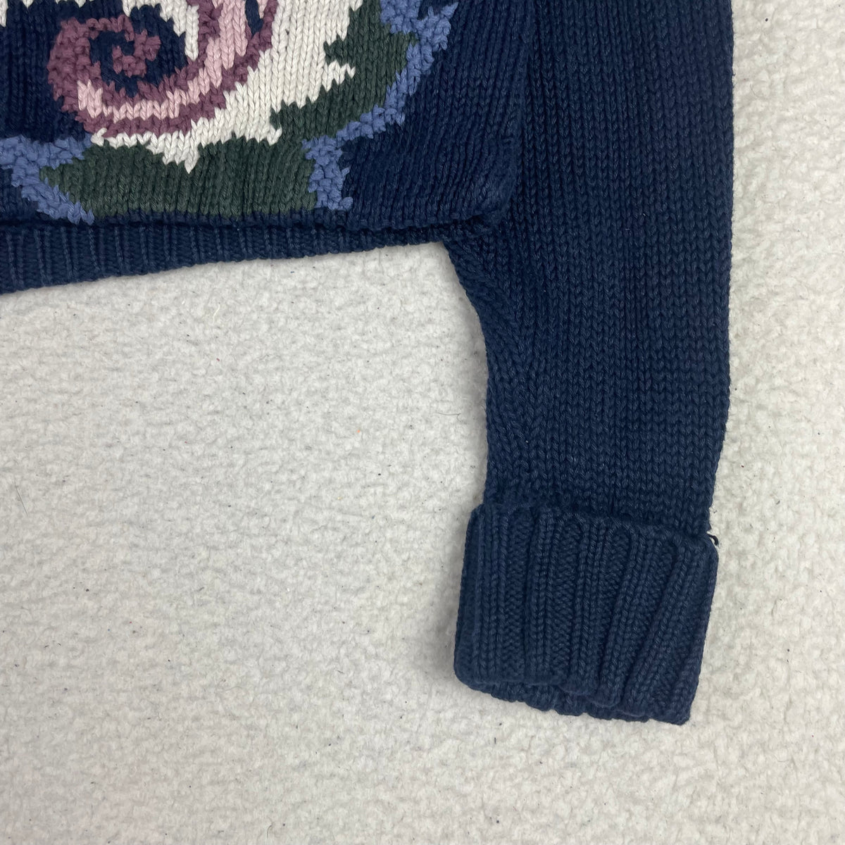 Vintage Paris Sport Club Navy Paisley Hand Knit Chunky Cardigan Sweater M