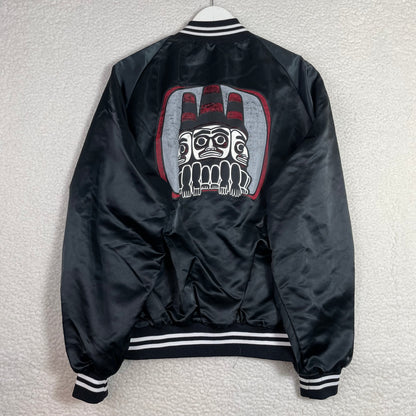 Vintage First Nations Haida Gwaii Black Satin Bomber Jacket