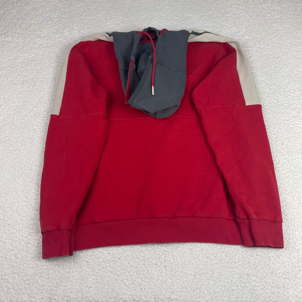BOSS Red Grey Colorblock Striped Full Zip Hoodie L Minimalist Casual