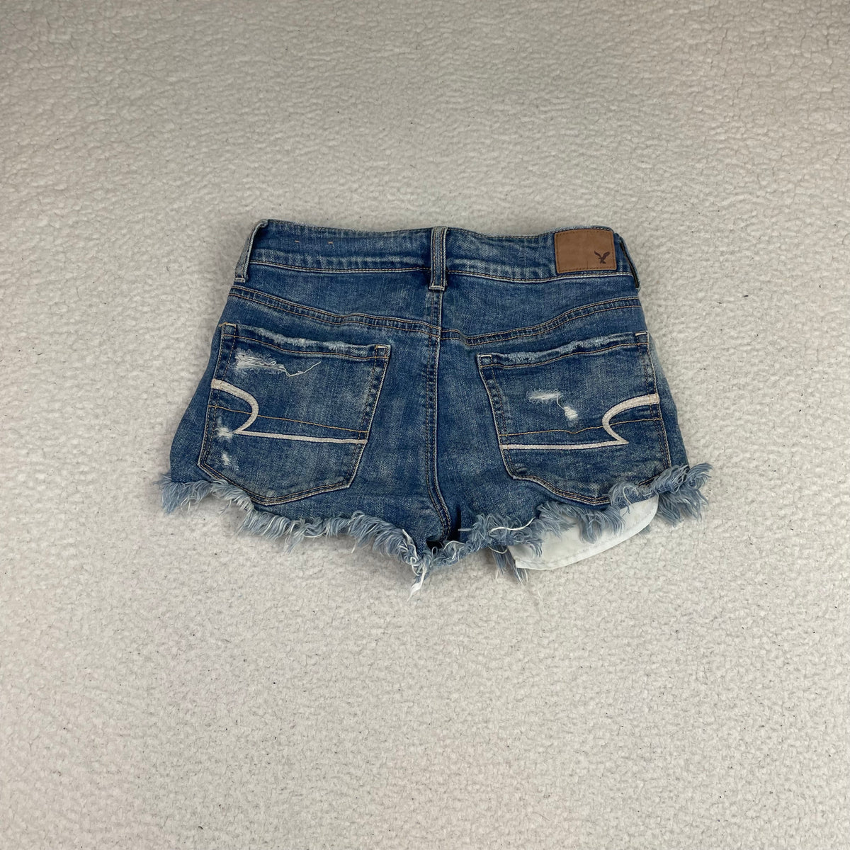 American Eagle Blue Denim Hi-Rise Shortie Denim Micro Shorts 2 Frayed