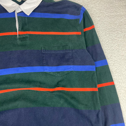 Vintage Eddie Bauer Green Navy Orange Stripe Rugby Polo LT Preppy