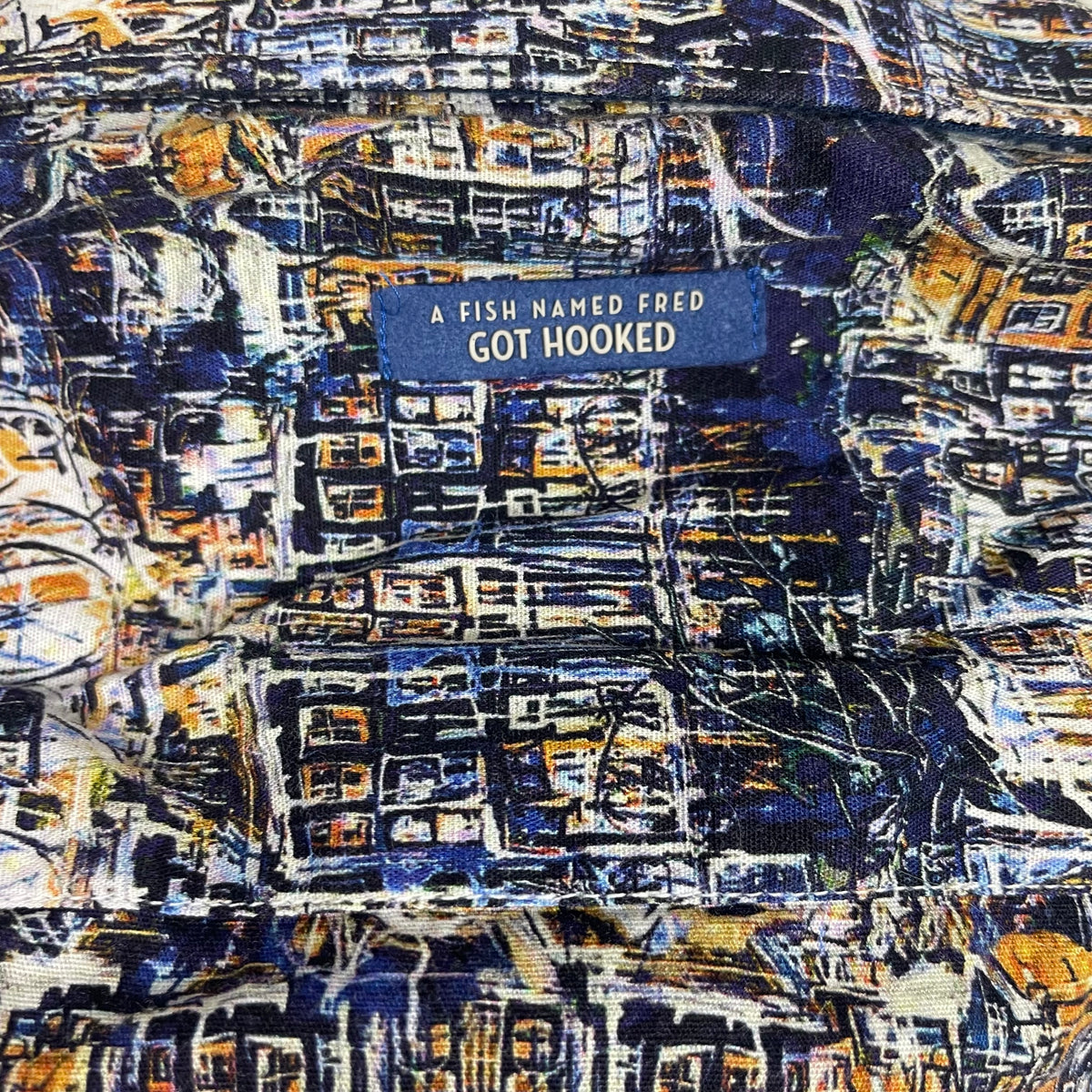 A Fish Named Fred Amsterdam Cityscape Print Button Up Shirt 2XL Artsy