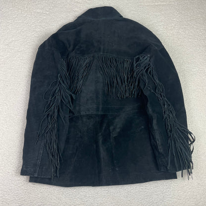 Vintage Black Western Fringe Leather Jacket