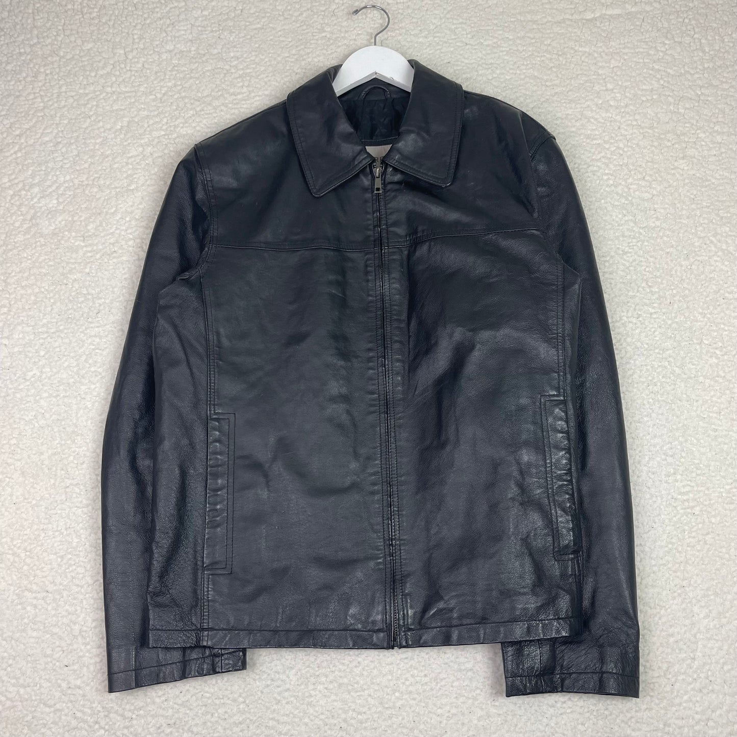 Vintage Leather Harrington Style Black Zip Up Jacket