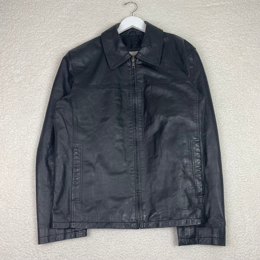 Vintage Leather Harrington Style Black Zip Up Jacket