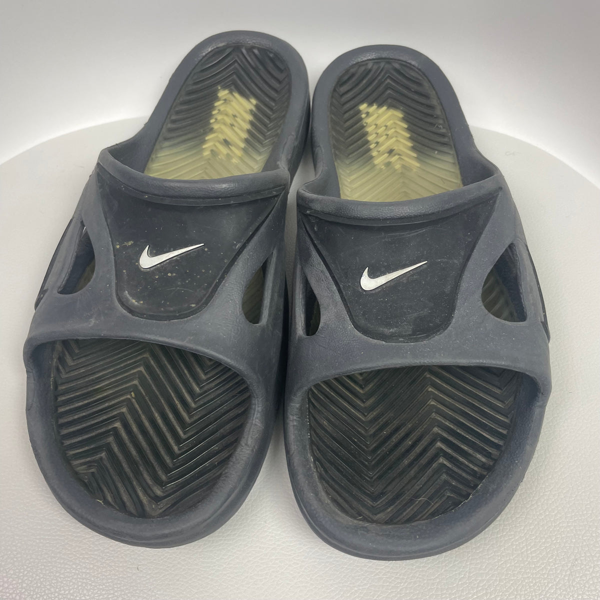 Nike Black String Slides Sandals 12 Transparent Textured Swoosh Logo