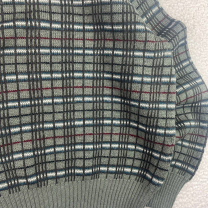 Vintage Windowpane Checked Sage Knit Sweater