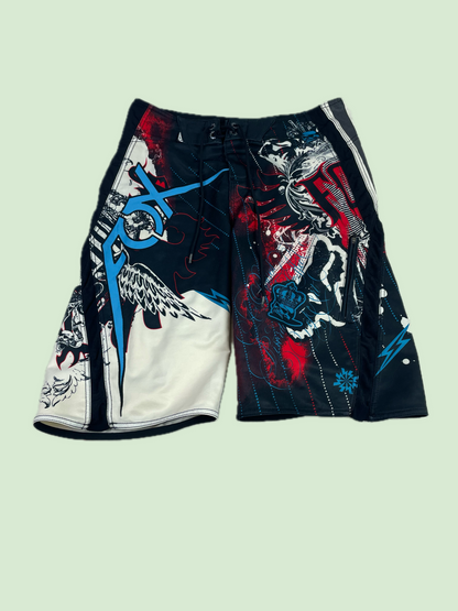 Fox Racing Graphic Board Shorts Skulls Wings Black Red White