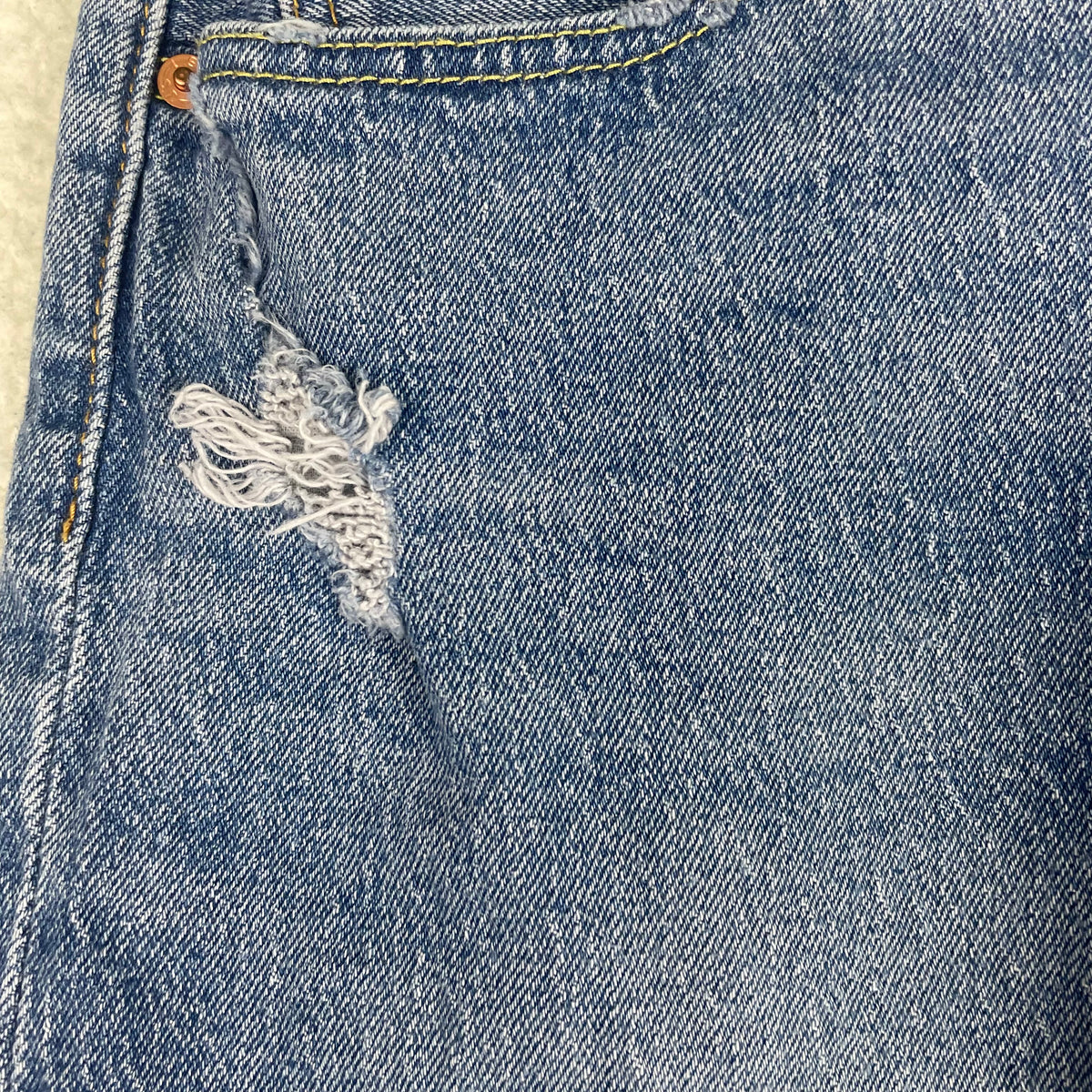 Levi's Blue Denim 501 XX Jean Shorts 34 Distressed Western Grunge