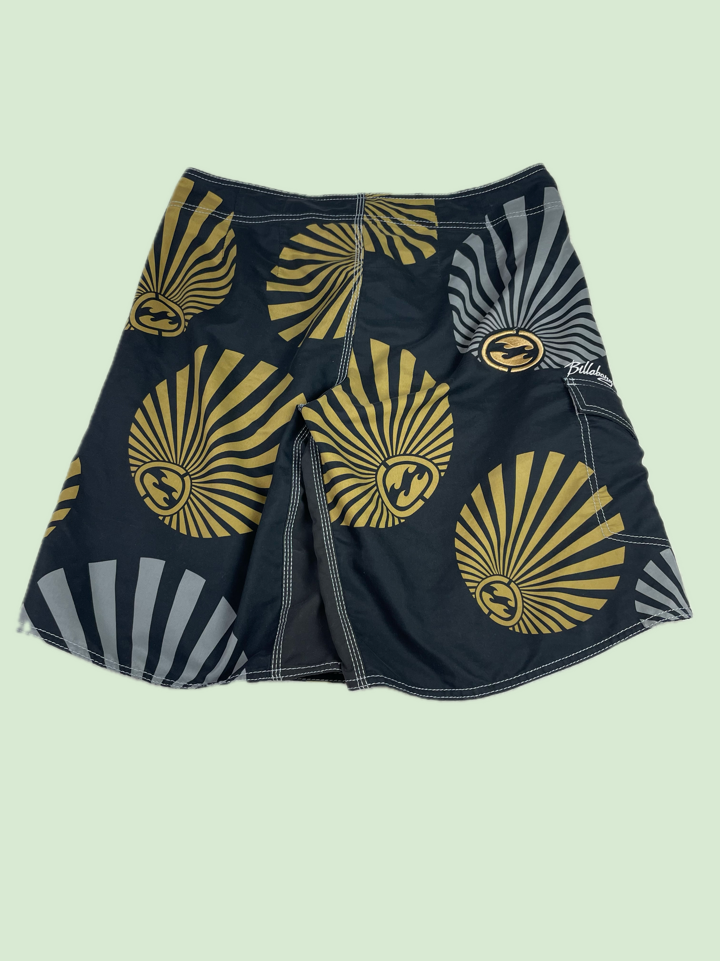Billabong Andy Irons Style Rising Sun Burst Board Shorts Black Gold