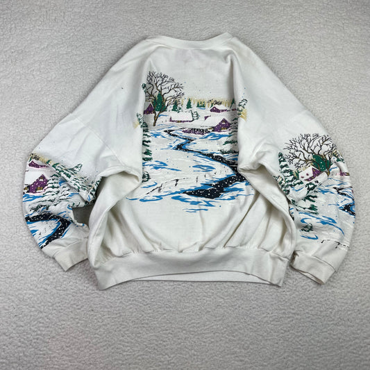 Vintage Winter Cabin AOP Drop Shoulder Sweatshirt