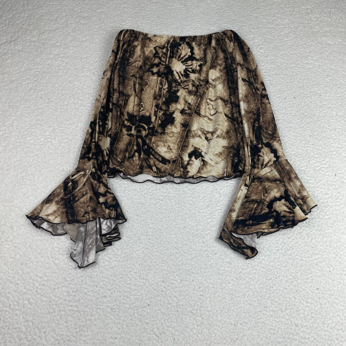 Y2K Sirens Brown Tie Dye Flare Bell Sleeve Blouse M Dark Fairy Grunge