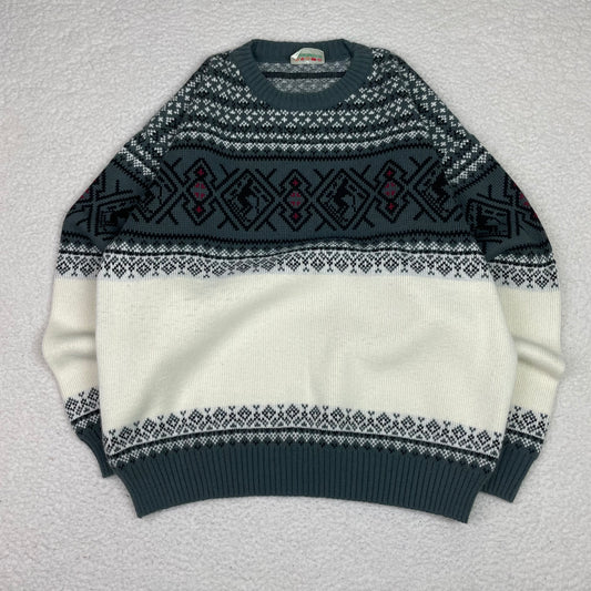 Vintage Fair Isle Nordic Ski Pattern Crewneck Sweater