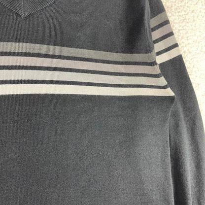 Y2K Lightweight V Neck Stripe Ribbed Black Sweater