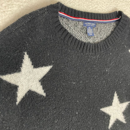 US Polo Assn Star Graphic Boxy Black Sweater