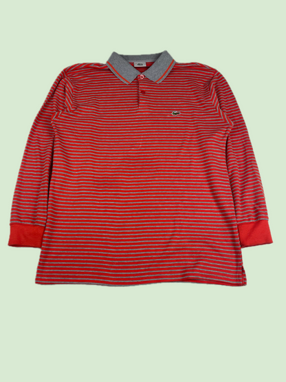 Lacoste Red Grey Striped Long Sleeve Polo Shirt