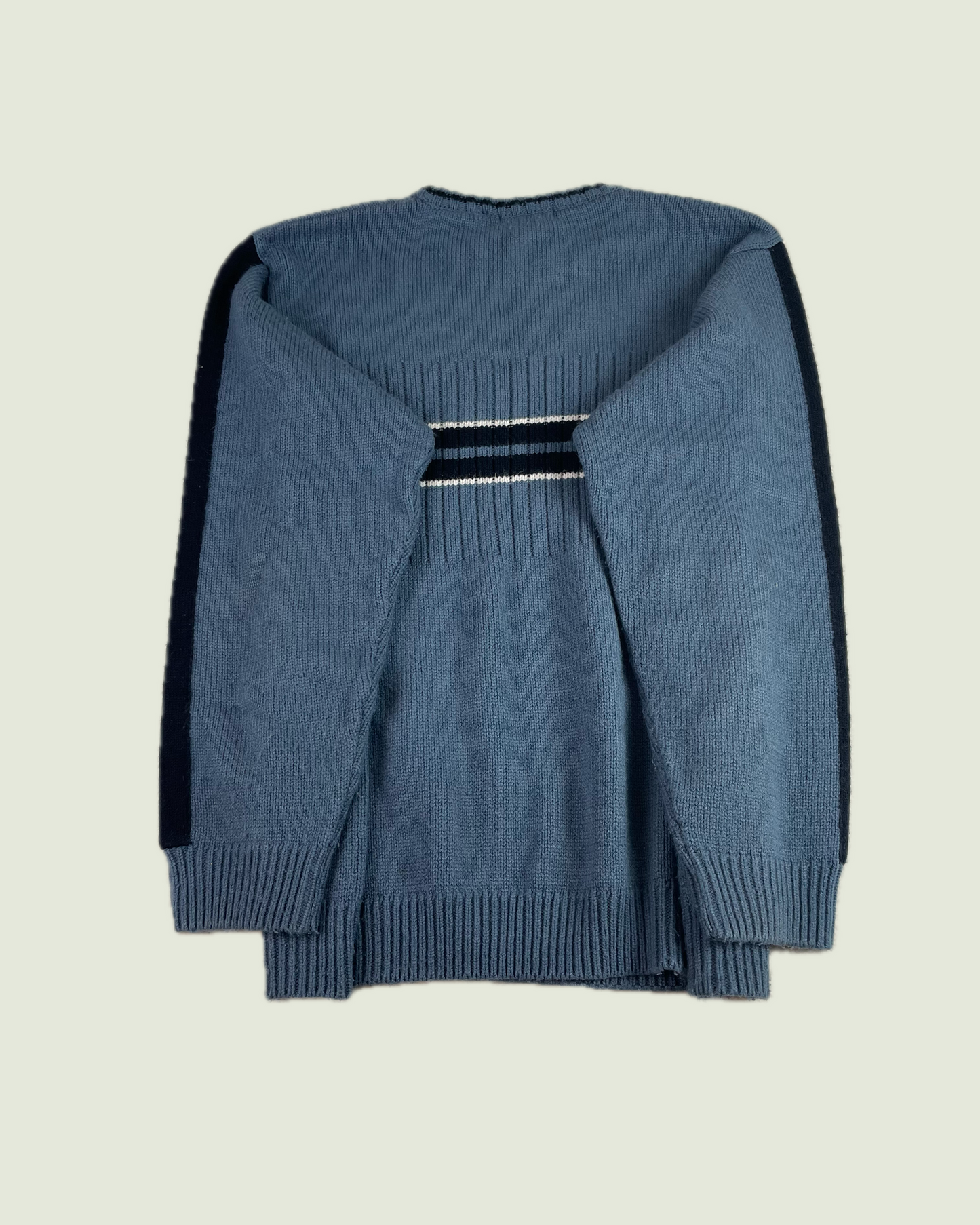 Vintage Stripe Ribbed Chunky Knit Blue Sweater