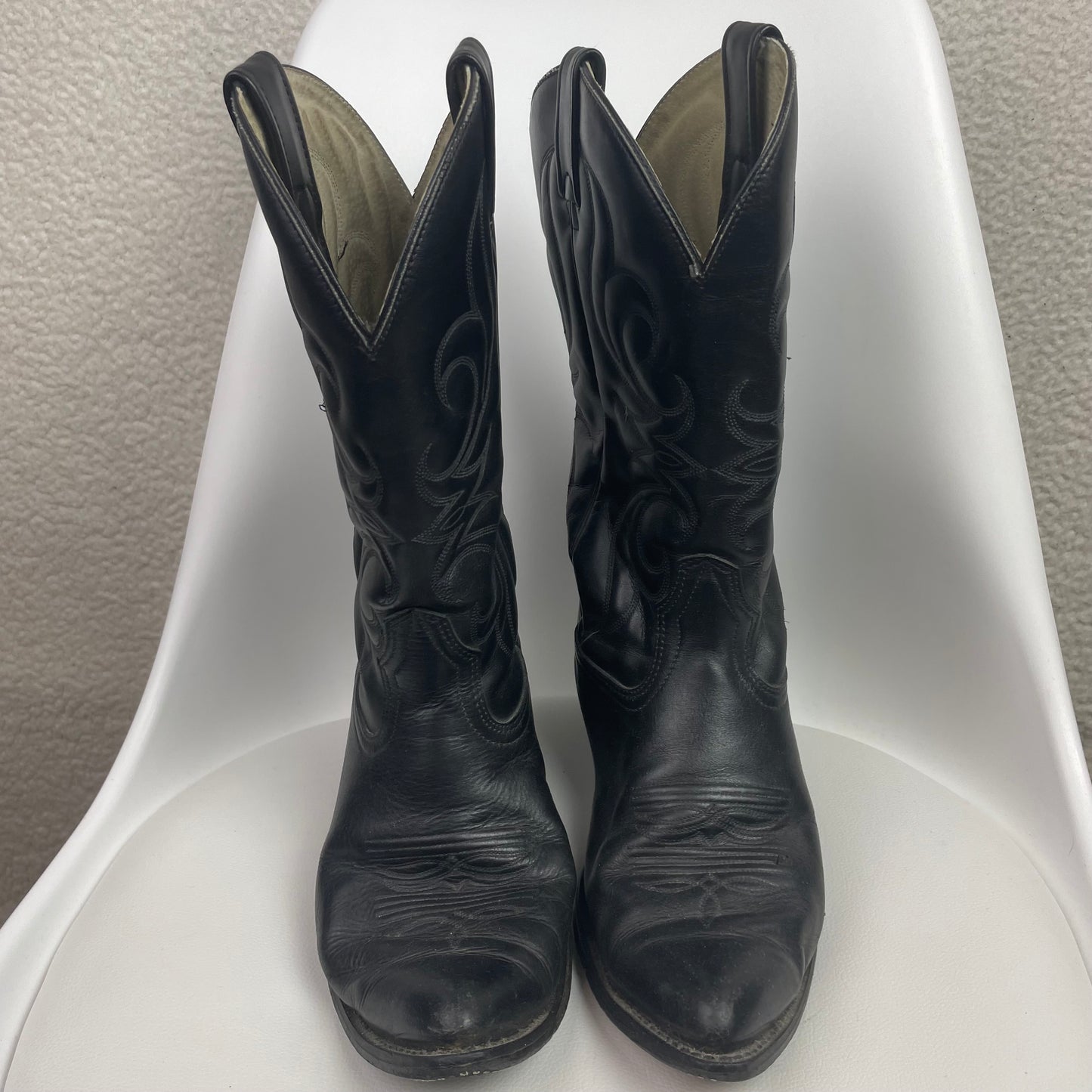 Vintage Bull Rider Black Genuine Leather Cowboy Boots