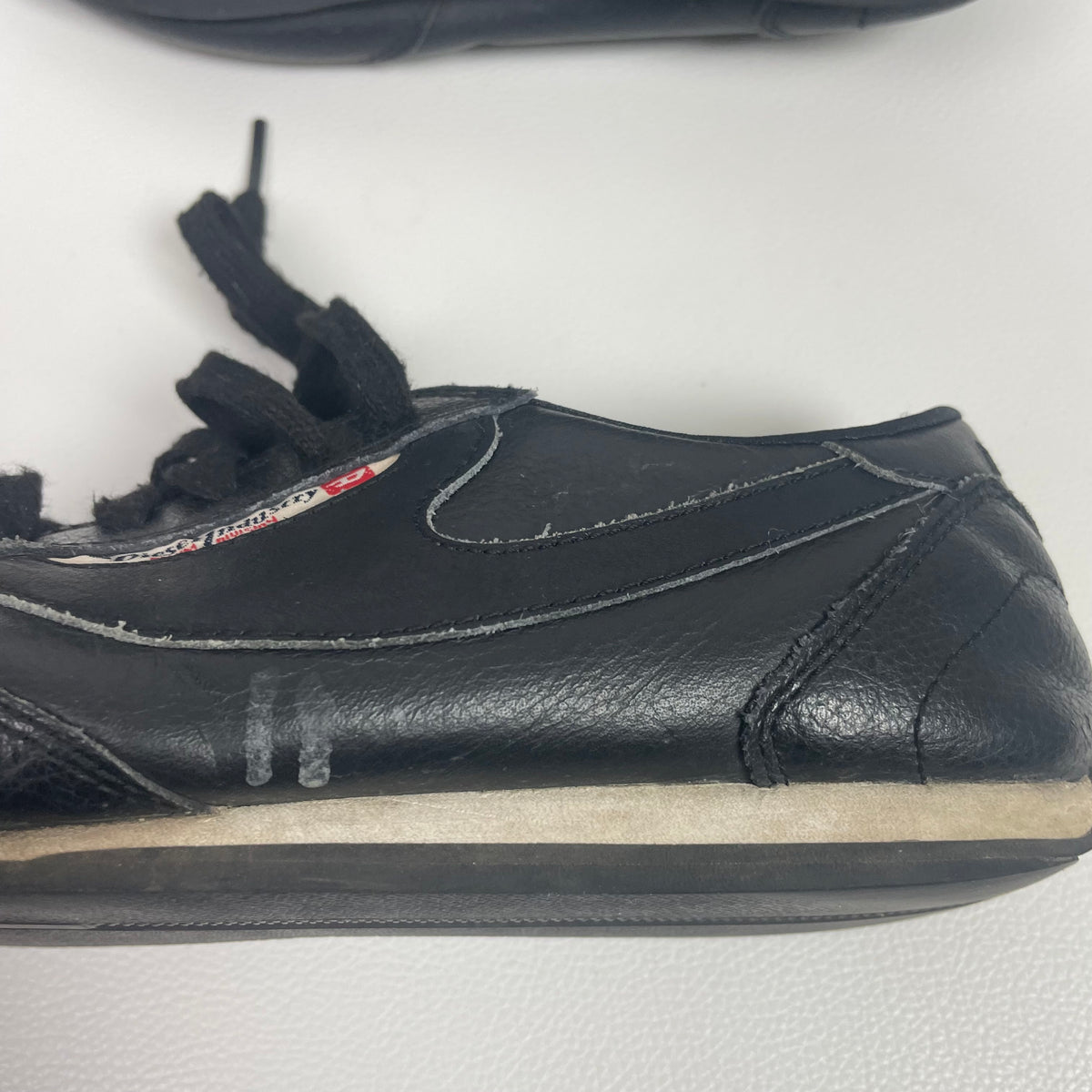Y2K Diesel Black Leather Low Top Sneakers 7.5 Grunge Streetwear