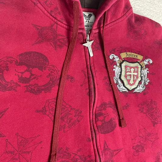 Vintage Y2K Avirex Red Zip Up Y2K Hoodie